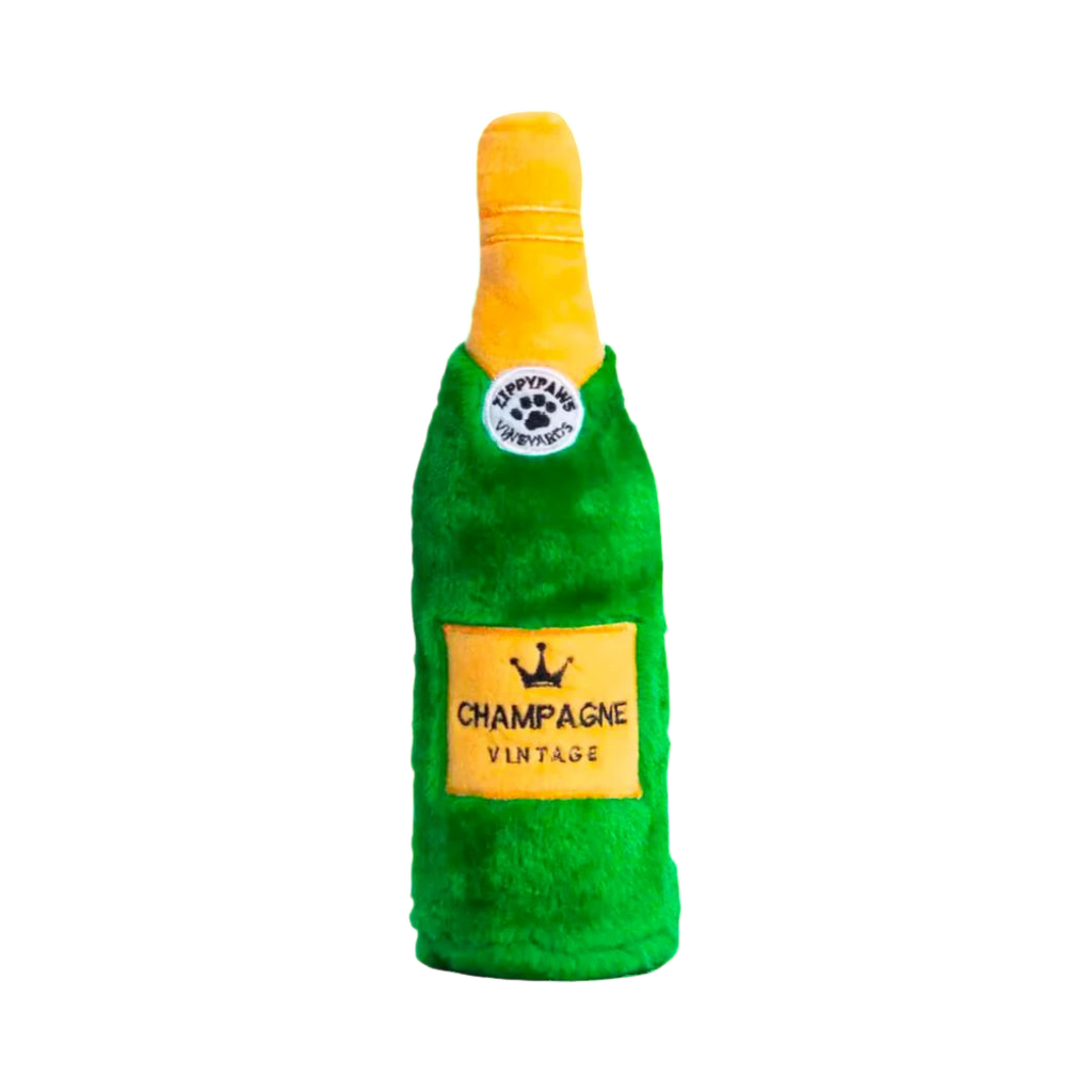 Bouteille verte étiquette Champagne et bouchon doré, de face