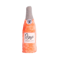 Bouteille corail pelucheuse au goulot gris et étiquette manuscrite