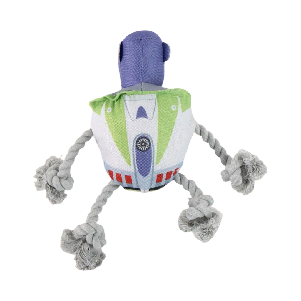 Dos du personnage spatial, casque violet et harnais