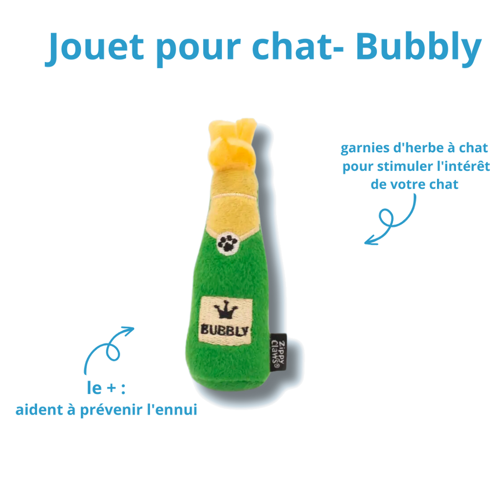 Bouteille Bubbly garnie d'herbe à chat contre l'ennui