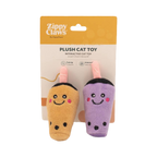 Deux gobelets orange et violet dans leur emballage carton