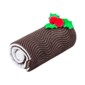 Bûche brune roulée ornée de houx et de baies rouges