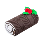 Bûche brune roulée ornée de houx et de baies rouges