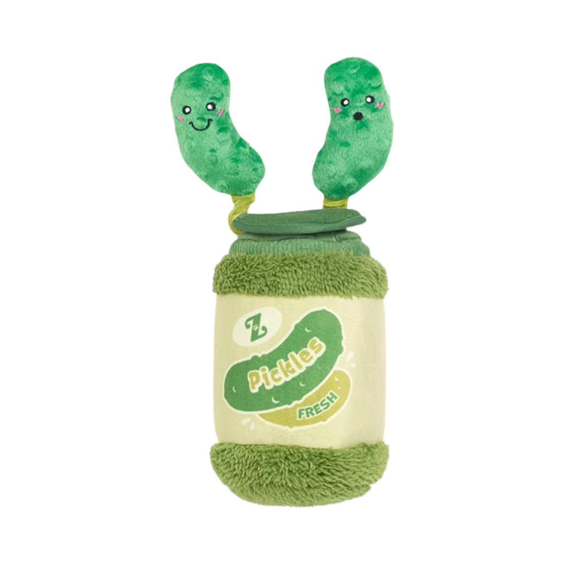 Deux cornichons souriants tirés hors du bocal vert