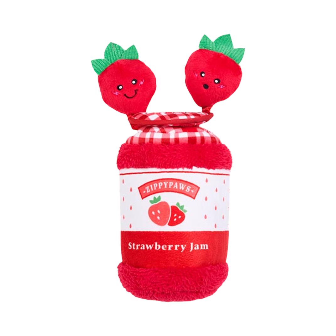 Pot couché ouvert avec deux fraises souriantes sorties