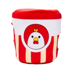 Seau rayé rouge et blanc avec son logo de coq