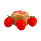 Pile de pancakes dorés avec son trou pour cacher les fraises