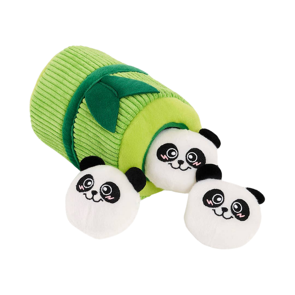 Trois petits pandas souriants alignés