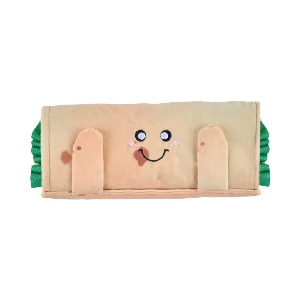 Burrito roulé souriant fermé par ses deux languettes