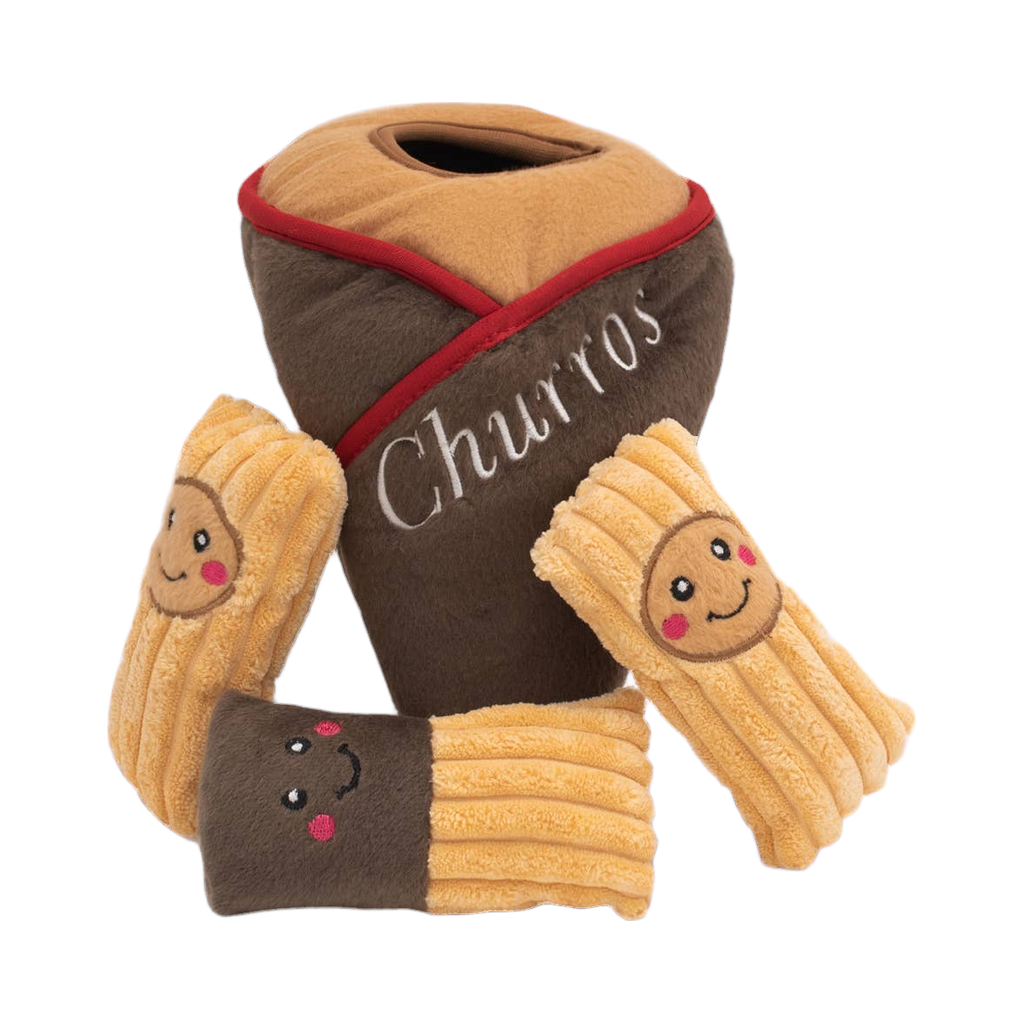 Cornet marron brodé et ses trois churros souriants