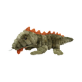 Lézard kaki à crête orange et langue rouge tirée