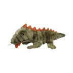 Lézard kaki à crête orange et langue rouge tirée
