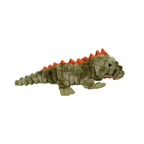 Lézard kaki allongé de profil, crête orange sur le dos