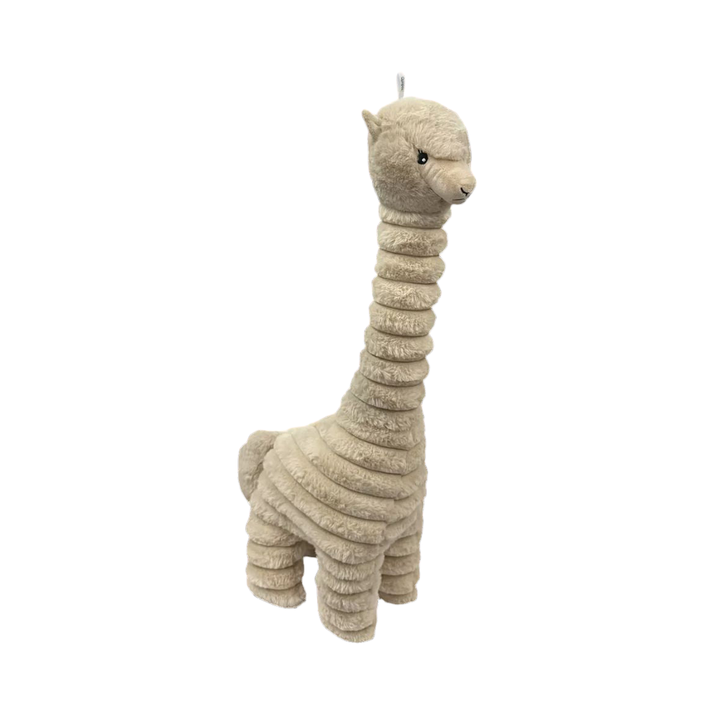 Lama beige côtelé au long cou, vu de profil