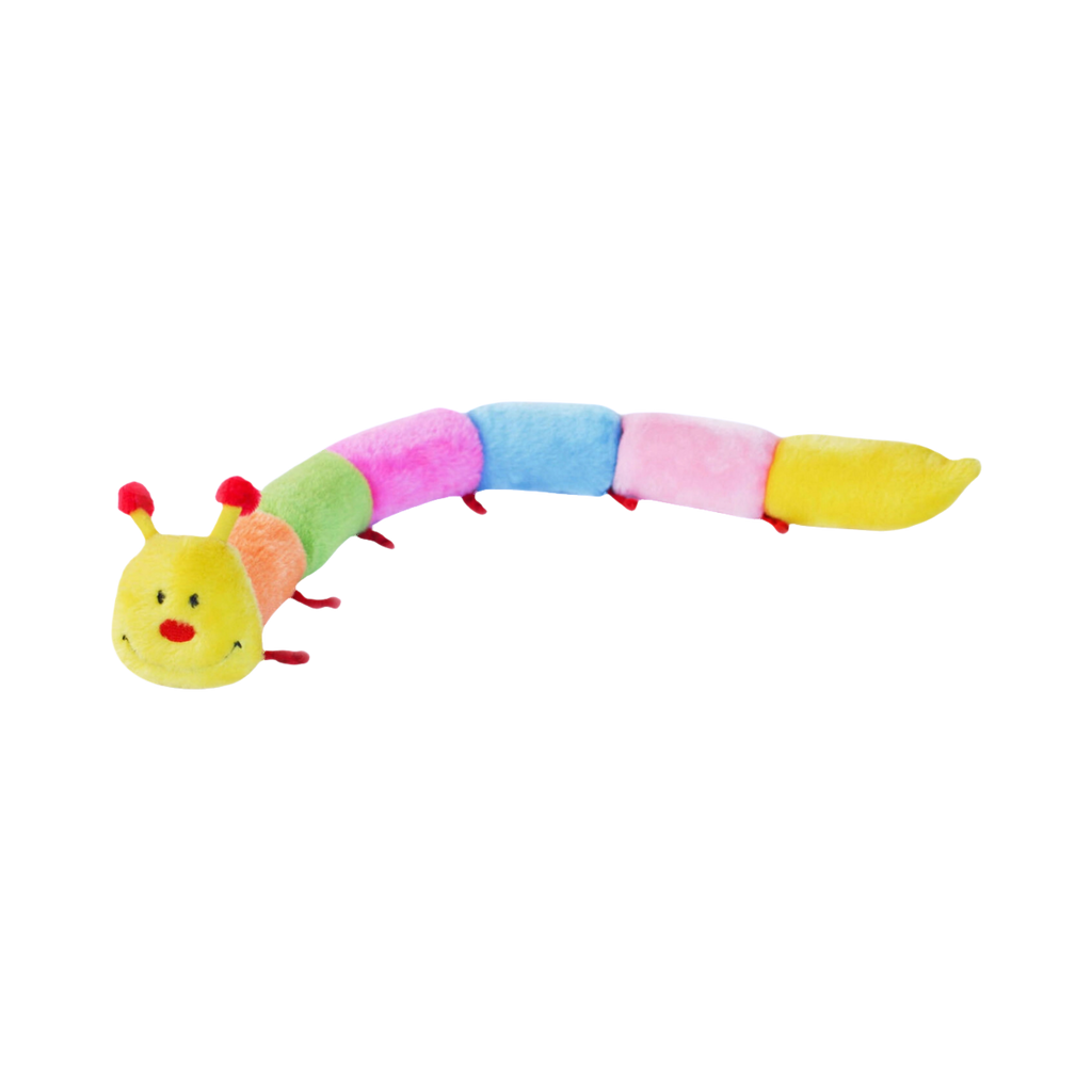 Chenille arc-en-ciel à segments colorés et tête jaune souriante