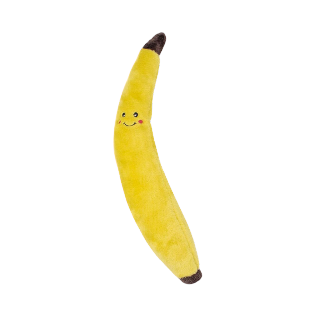 Banane jaune souriante aux extrémités brunes