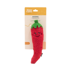 Piment rouge accroché à son carton d'emballage orange