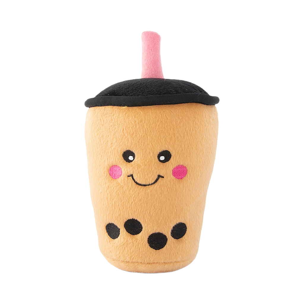 Gobelet de bubble tea souriant aux joues roses et perles noires