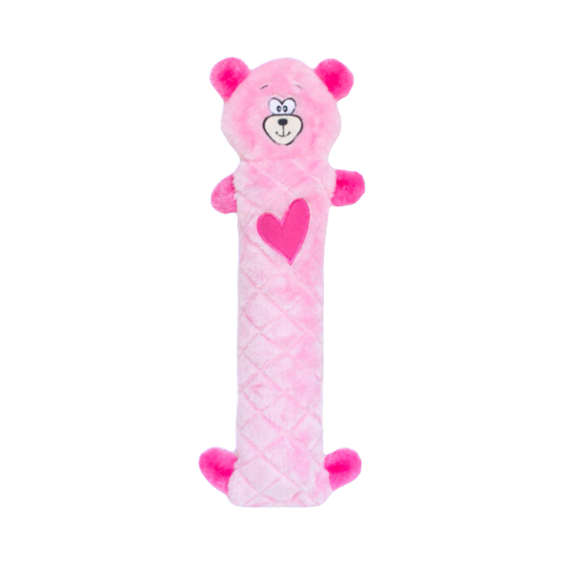 Ourson rose pâle allongé avec un cœur fuchsia sur le ventre