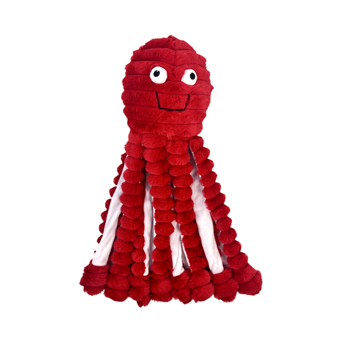 Peluche pieuvre de Noël rouge Gor Reef pour chien – tentacules à pompons et rayures blanches