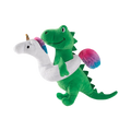 Dinosaure vert sur une bouée licorne arc-en-ciel