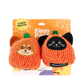Courges chien et chat noir dans leur carton orange