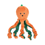 Pieuvre orange côtelée aux tentacules verts et orange frisés