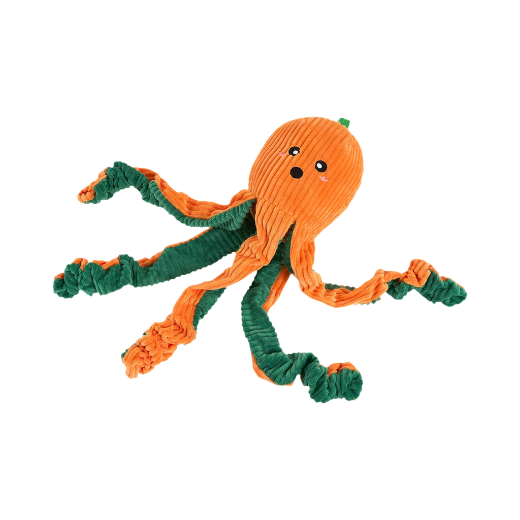 Pieuvre orange étalée, tentacules écartés en étoile