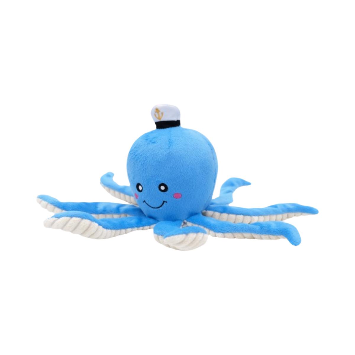 Pieuvre bleue en casquette de marin, tentacules étalées