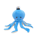 Pieuvre bleu ciel debout, tentacules rayées pendantes