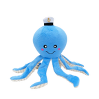 Pieuvre bleu ciel debout, tentacules rayées pendantes