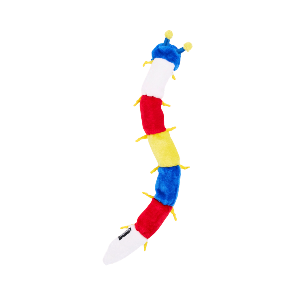 Chenille à anneaux rouges et bleus courbée en S