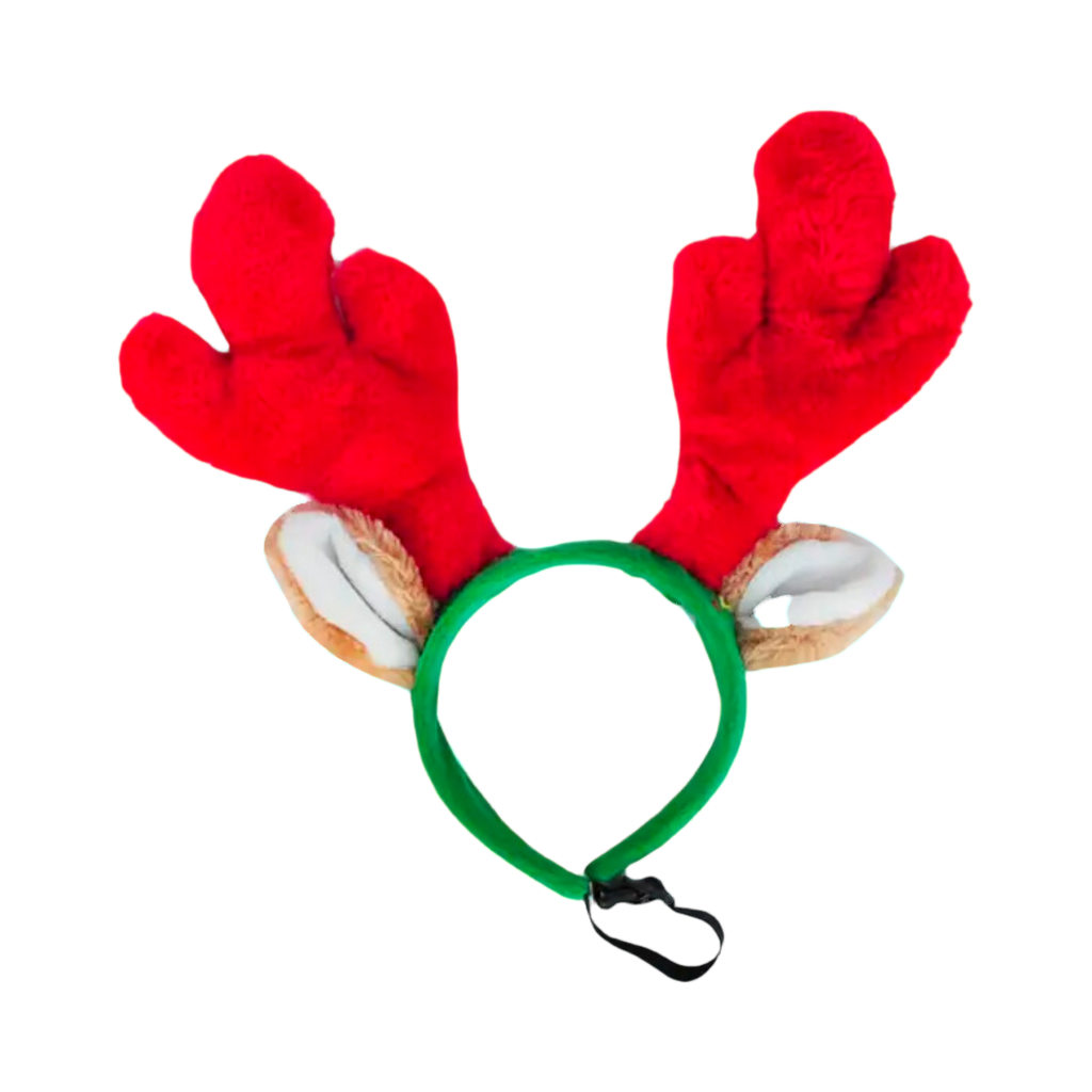 Serre-tête vert aux bois rouges et oreilles beiges en peluche