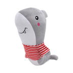 Requin gris souriant en marinière rouge et blanche