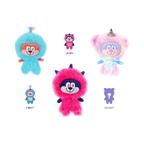 Monstres surprises bleu, rose et fuchsia avec leurs noms