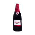 Bouteille noire au goulot bordeaux et étiquette Merlot blanche