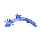 Long dragon violet aux ailes bleues, allongé de profil