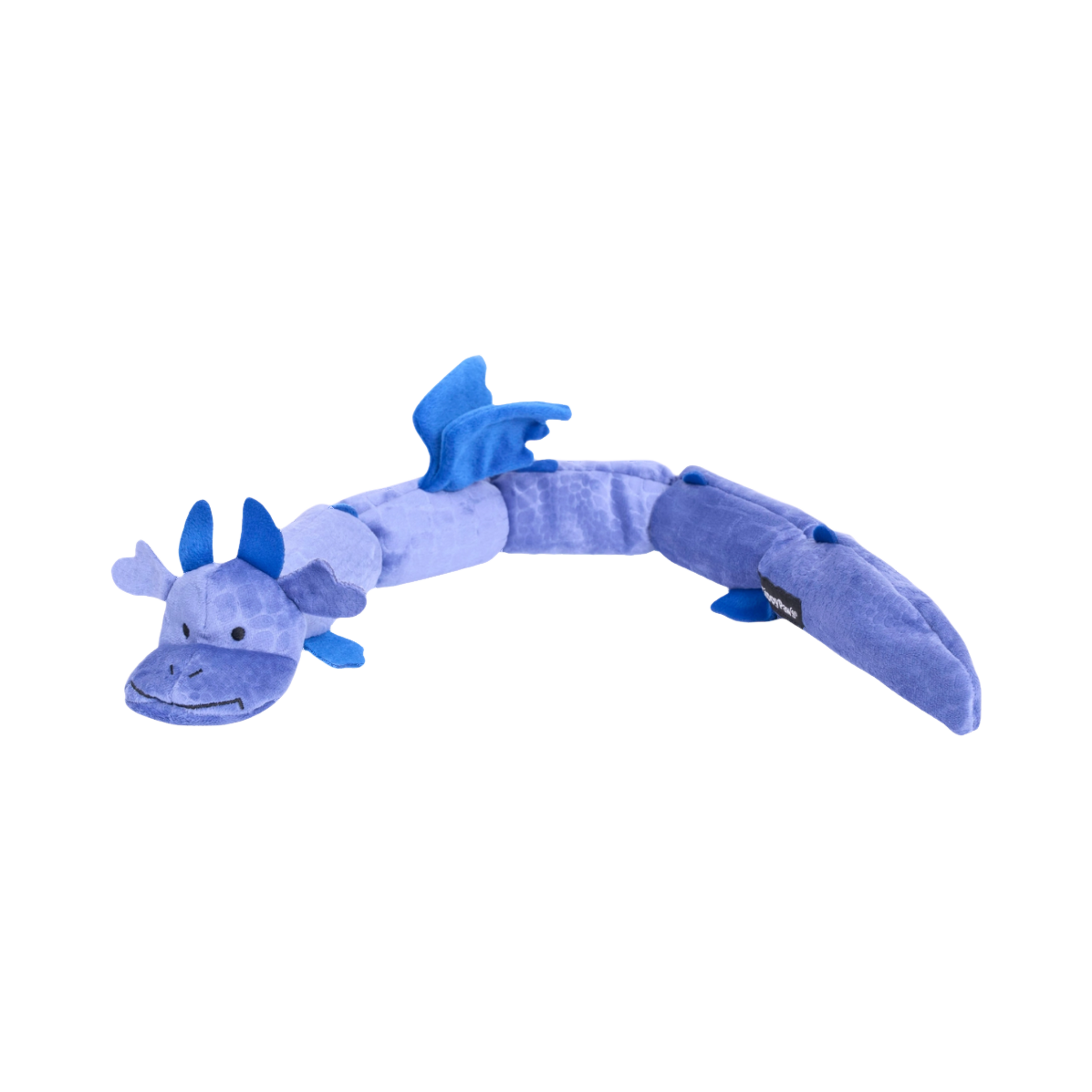 Long dragon violet aux ailes bleues, allongé de profil