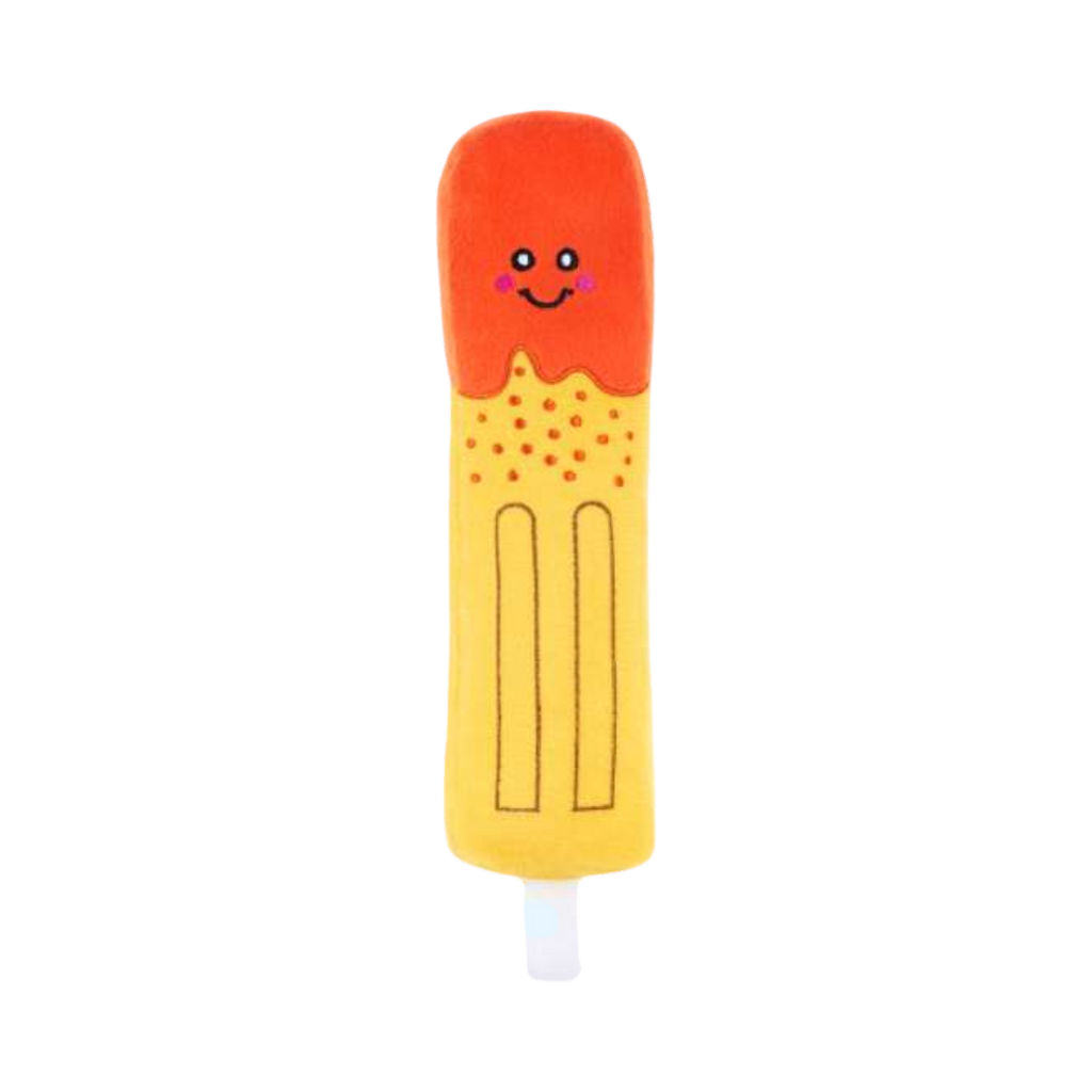 Glace à l'eau orange et jaune sur bâtonnet blanc