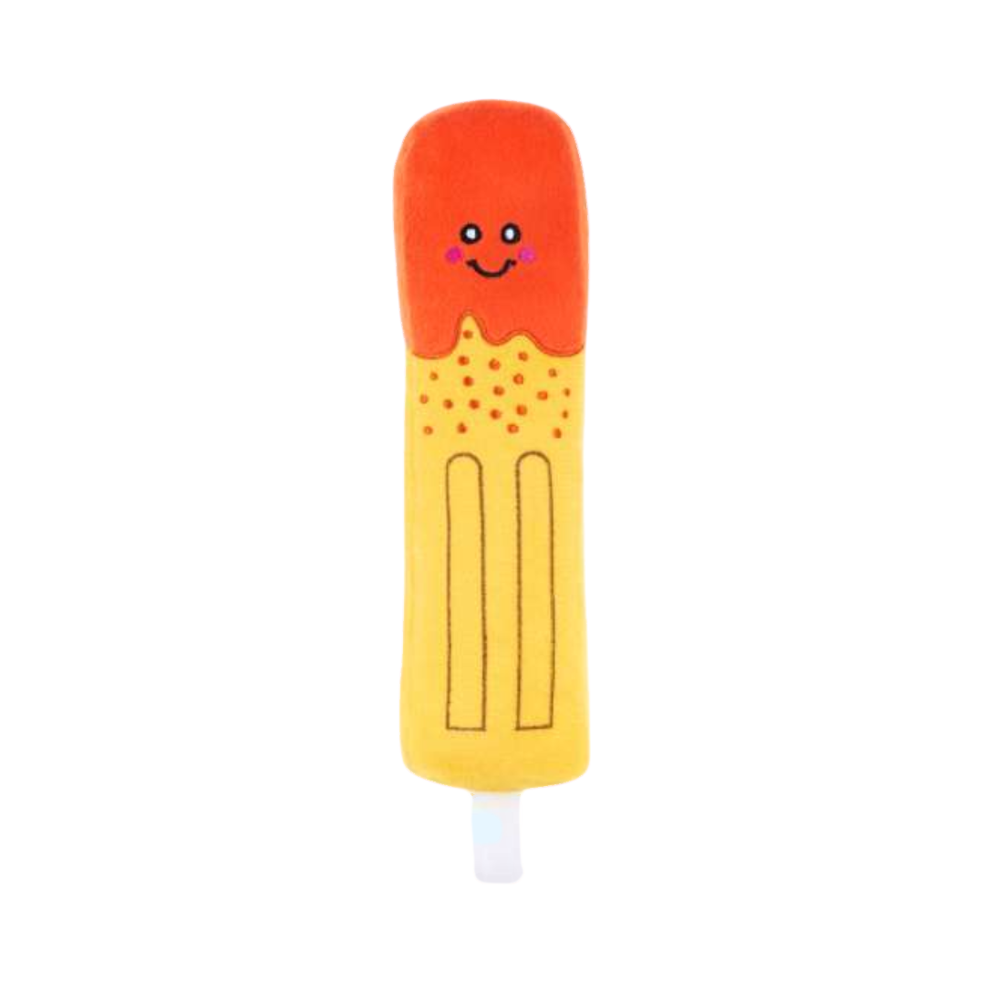 Glace à l'eau orange et jaune sur bâtonnet blanc