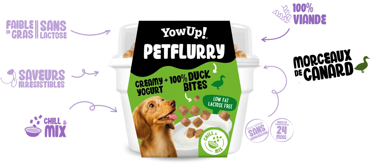 Friandise crémeuse Pet Flurry au canard YowUp! : 100 % viande avec morceaux de canard