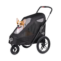 Corgi assis dans la nacelle noire à trois roues