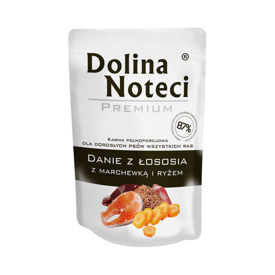 Plat pour chien Dolina Noteci Premium saumon, carotte et riz en sachet – sachet 100 g