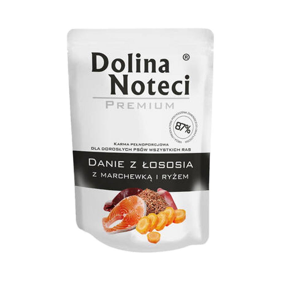 Plat pour chien Dolina Noteci Premium saumon, carotte et riz en sachet – sachet 300 g
