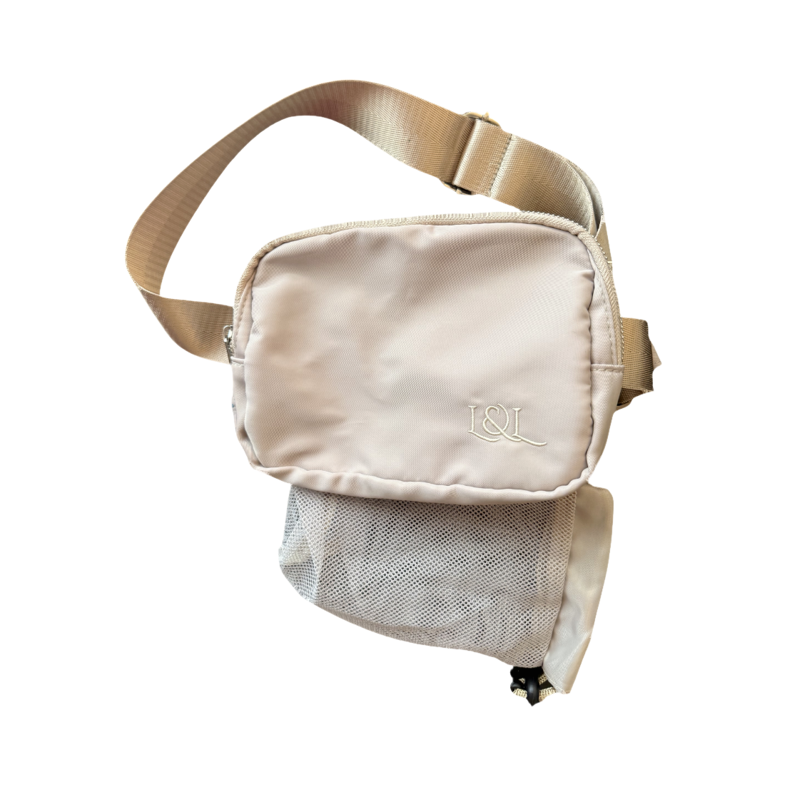 Sac banane beige et sa poche gourde grise