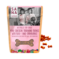 Sachet SANA Mini Chicken Training Bones rose avec os à côté