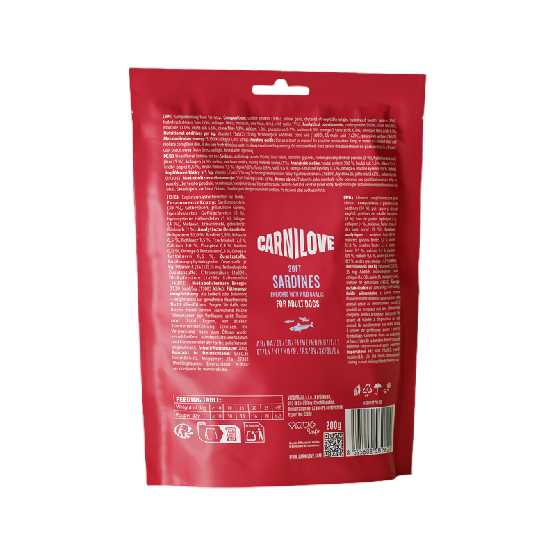 Dos du sachet Carnilove Soft sardines avec composition et analyse