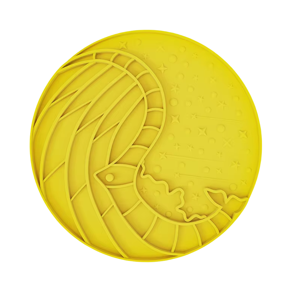 Tapis rond jaune vif avec baleine et vagues en relief