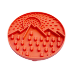 Tapis orange à relief de montagnes et soleil