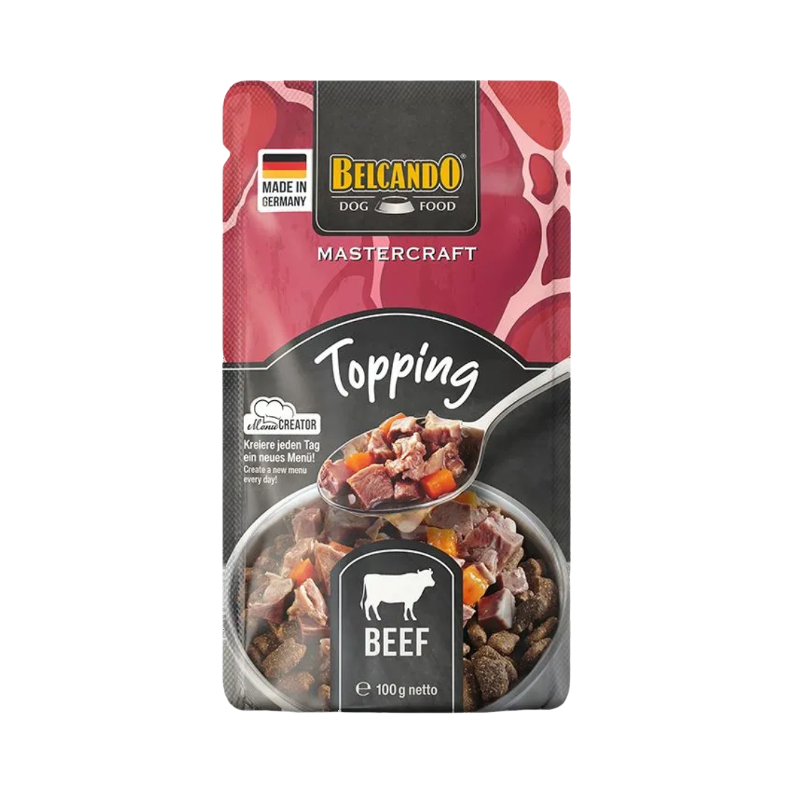 Sachet rouge et noir Topping Beef, bœuf illustré